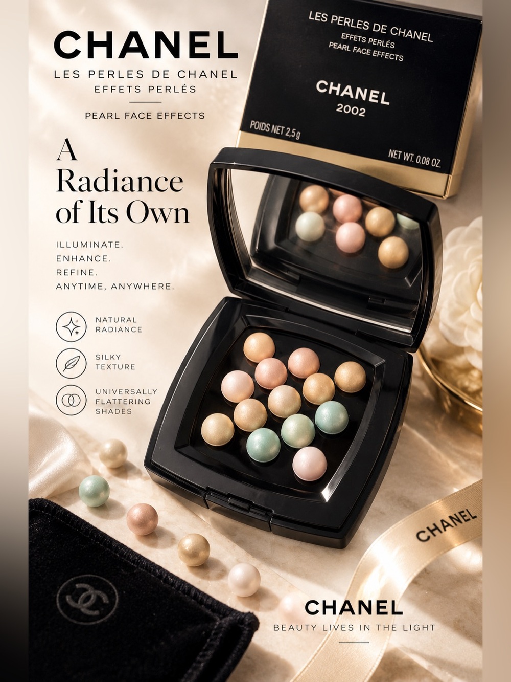 CHANEL Pearl Face Effects Highlighter Palette — Pink, Gold, Cream, Green
